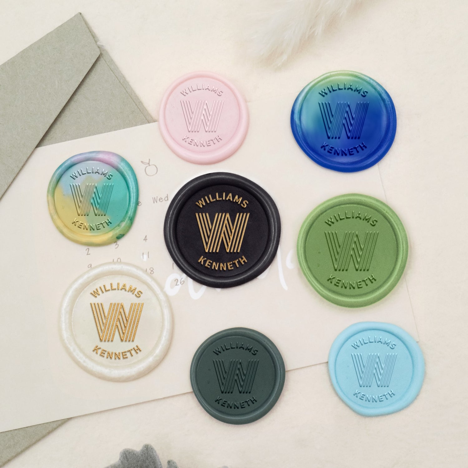 Tampon encreur de cire à cacheter personnalisé avec nom initial linéaire 3