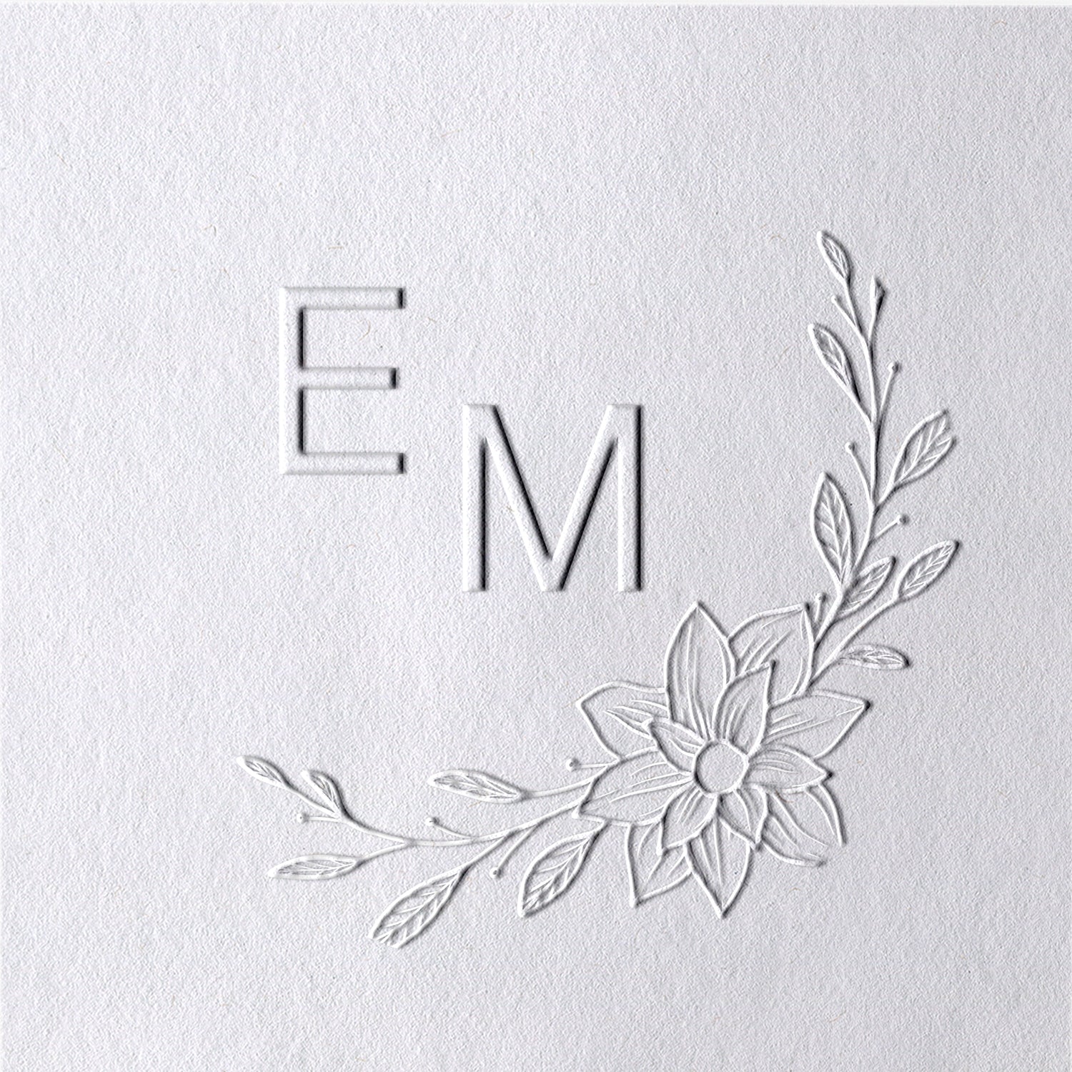 Timbre à sec de mariage personnalisé avec initiales botaniques - Style 4 Timbre à sec de mariage personnalisé avec initiales botaniques - Style 441
