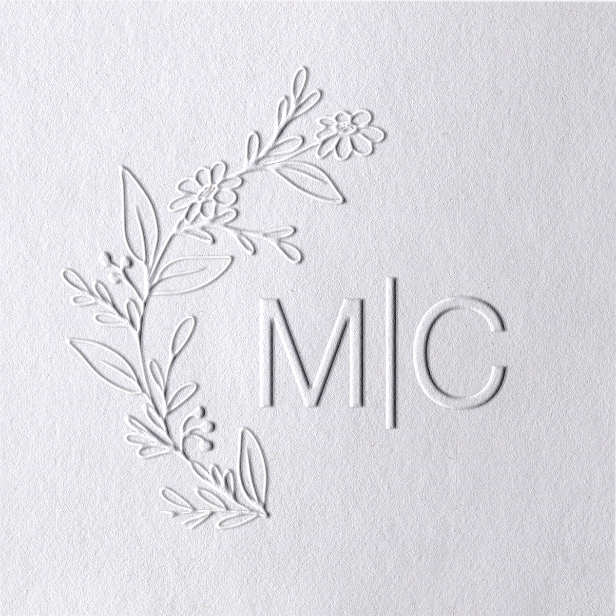 Timbre à sec de monogramme de mariage aux initiales botaniques personnalisées - Style 3 Timbre à sec de monogramme de mariage aux initiales botaniques personnalisées - Style 331