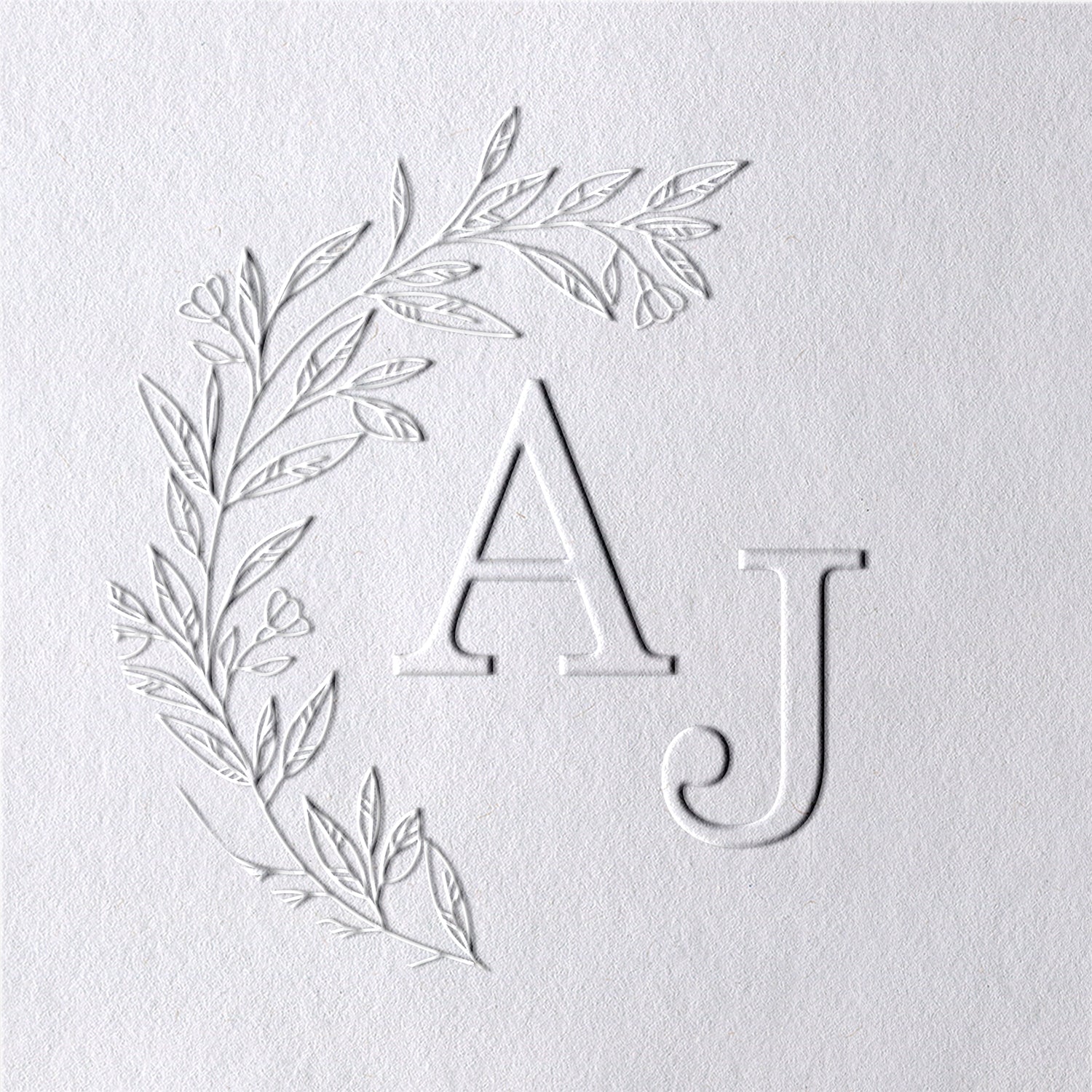 Timbre à sec de Monogramme de Mariage aux Initiales Botaniques Personnalisé - Style 2 Timbre à sec de Monogramme de Mariage aux Initiales Botaniques Personnalisé - Style 221