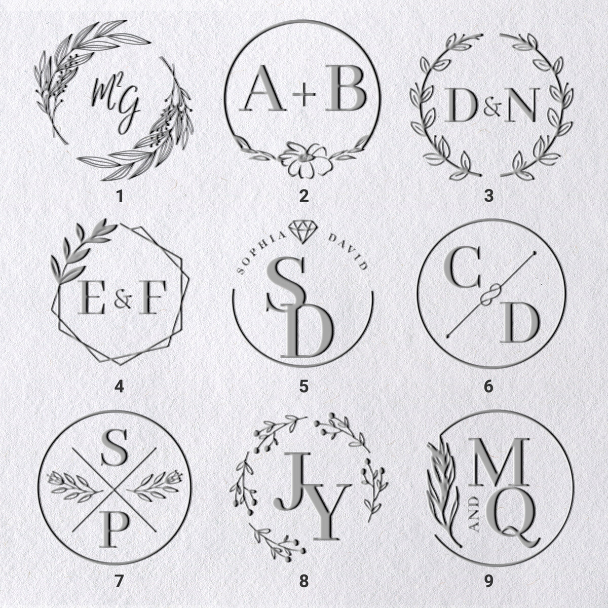 Custom Initials Wedding Monogram Embossers (36 Designs) 1-91