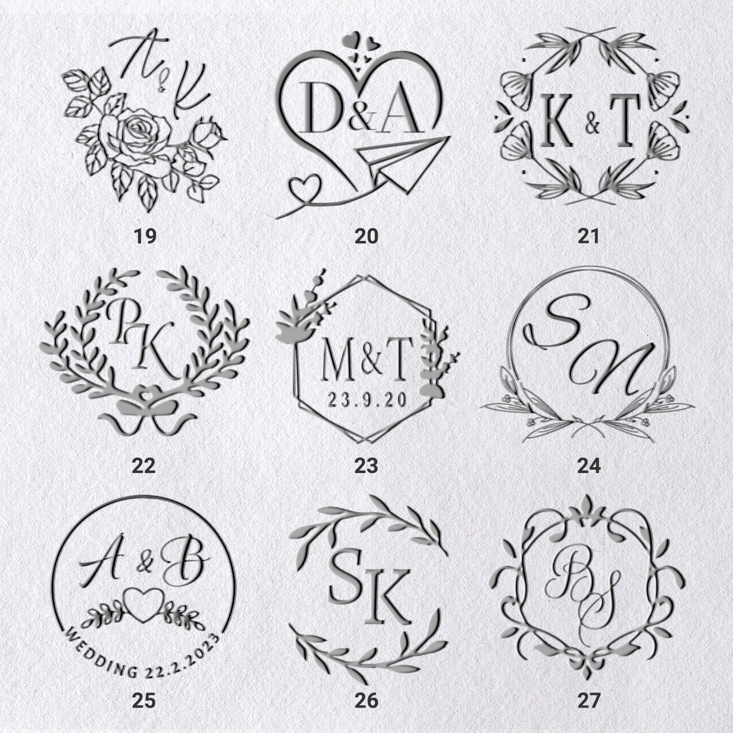 Custom Initials Wedding Monogram Embossers (36 Designs) 19-271