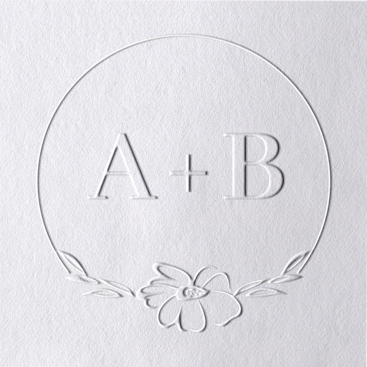 Timbre à sec personnalisé monogramme initial mariage fleuri 101