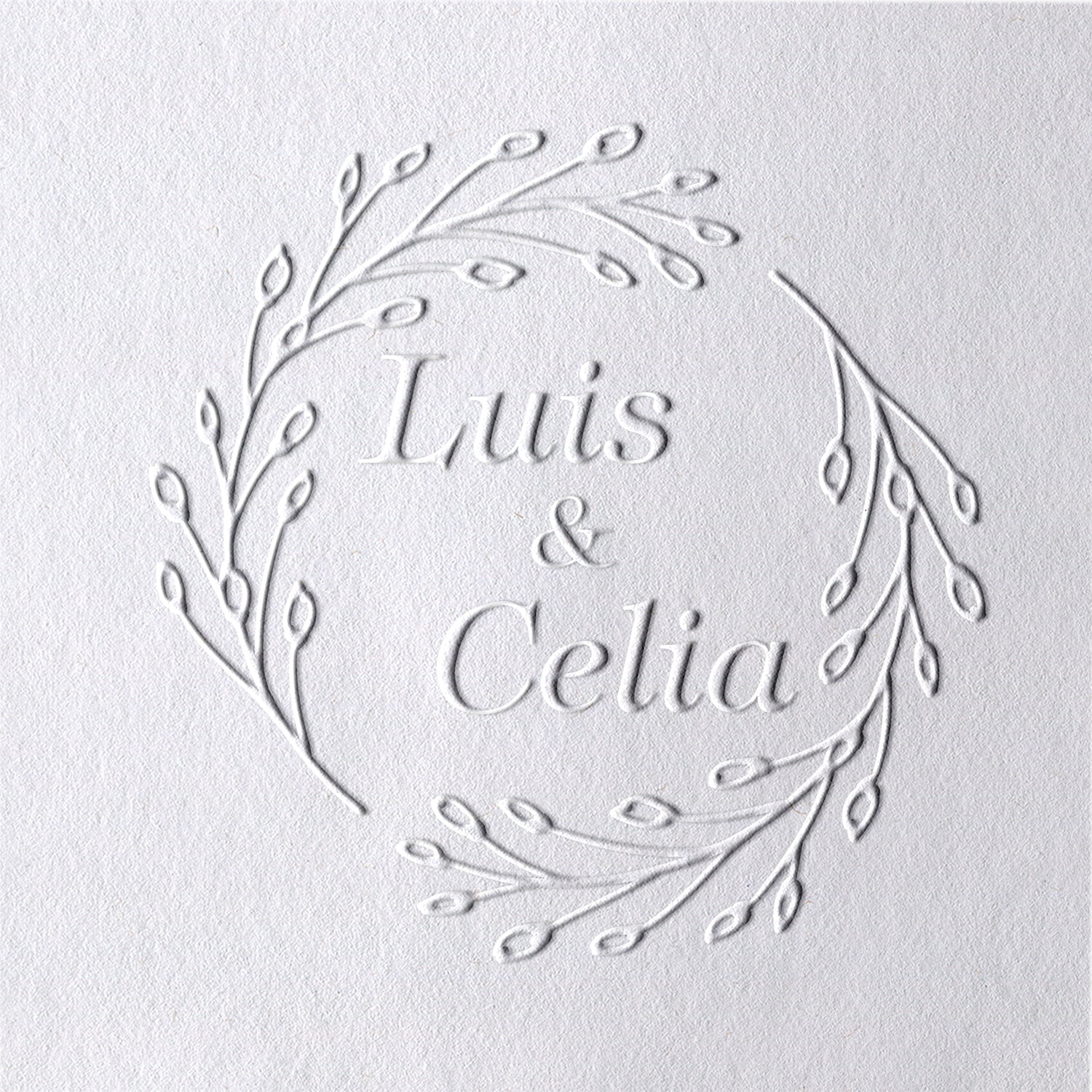 Timbre à sec de mariage couronne de bourgeons personnalisé 261