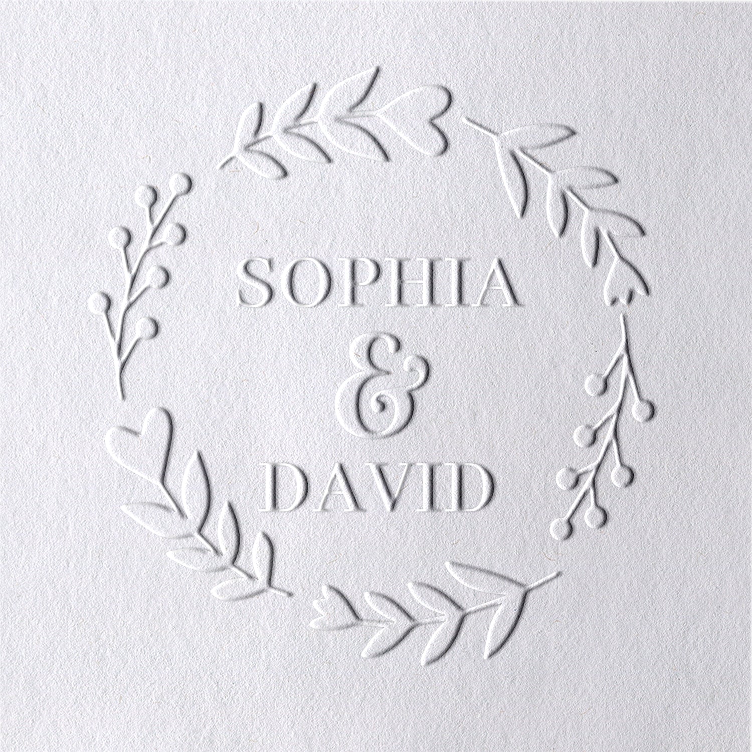 Custom Half Wreath of Branches Wedding Name Embosser 91