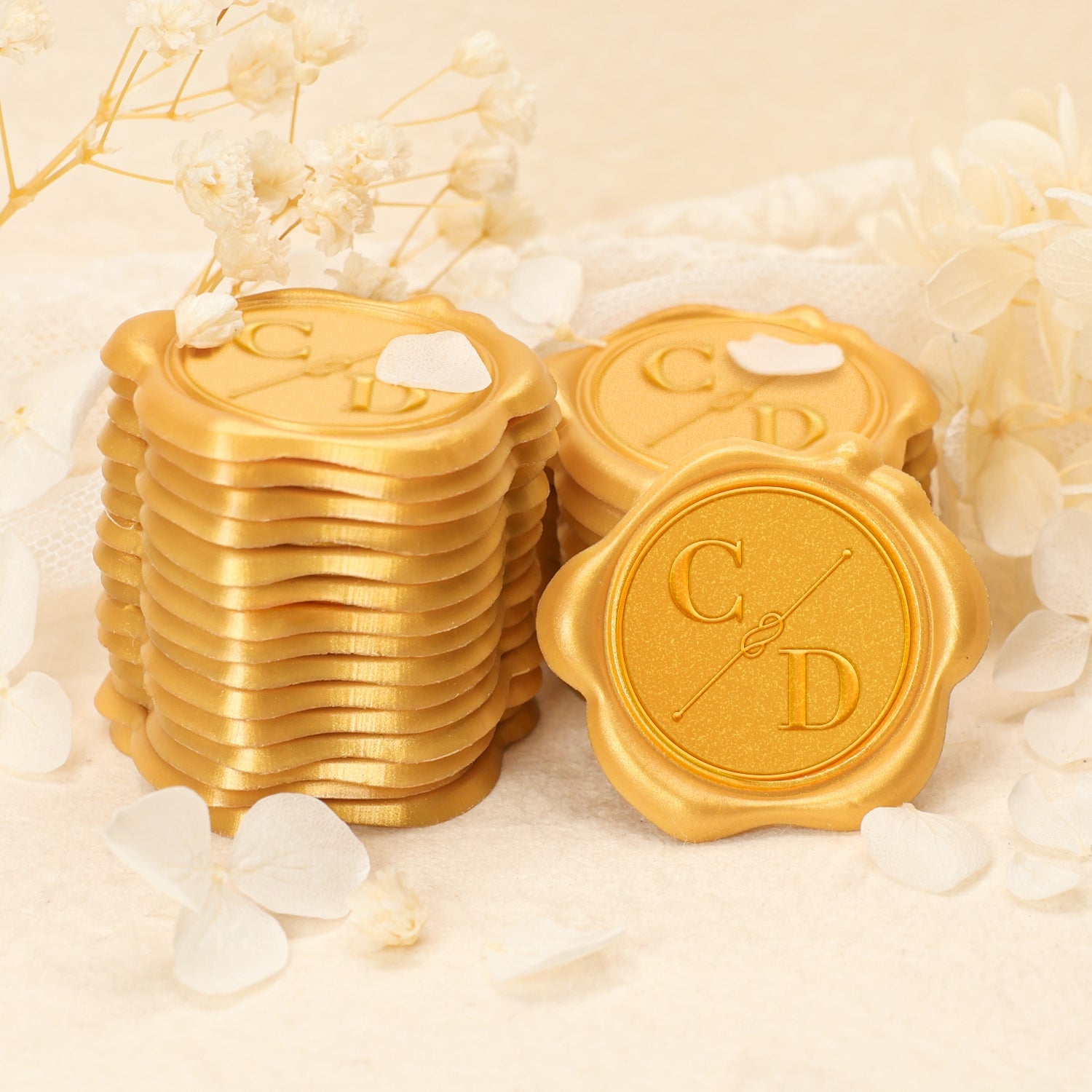 Autocollants de sceau de cire personnalisé monogramme de mariage noeud simple 2-6