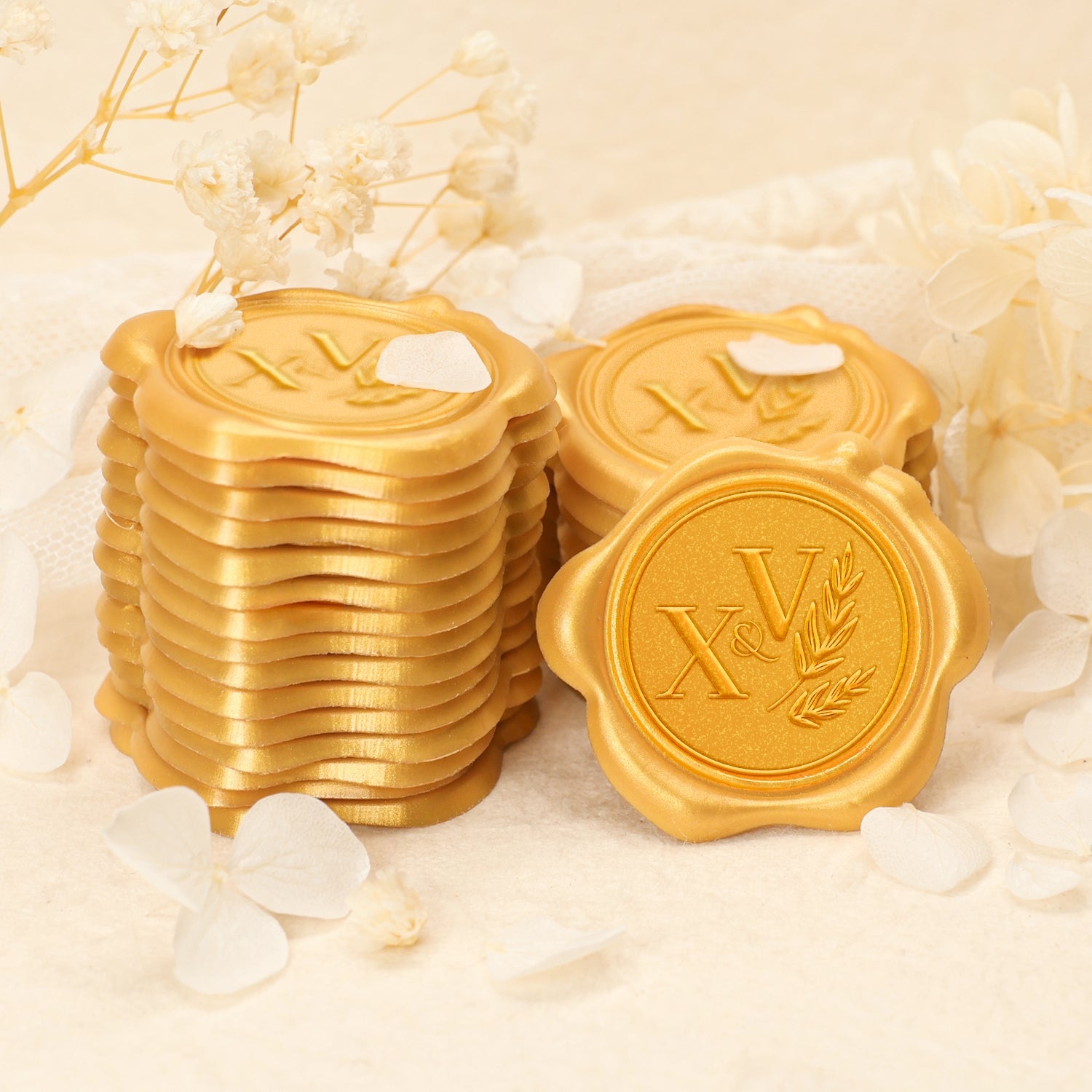 Autocollants de sceau de cire personnalisé monogramme de mariage branche d'olivier 2-11