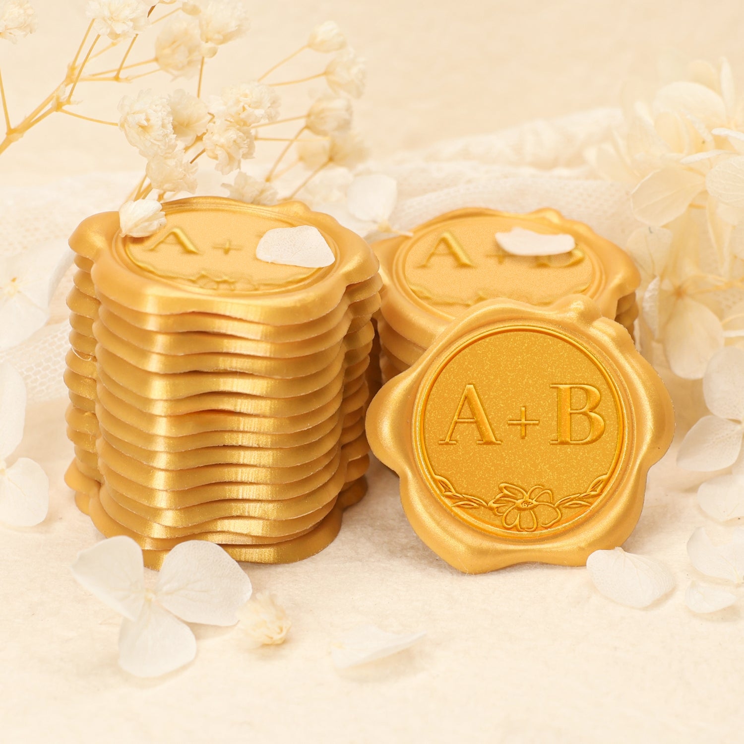 Autocollants de sceau de cire monogramme de mariage fleur personnalisé 2-2
