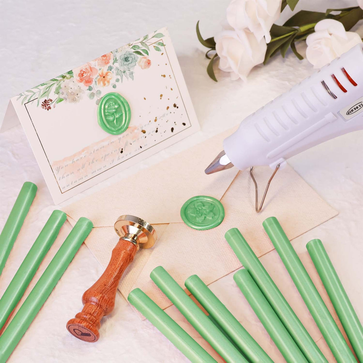 Ensemble de Bâtons de Cire à Cacheter Verte (20 Pcs Aléatoires)14
