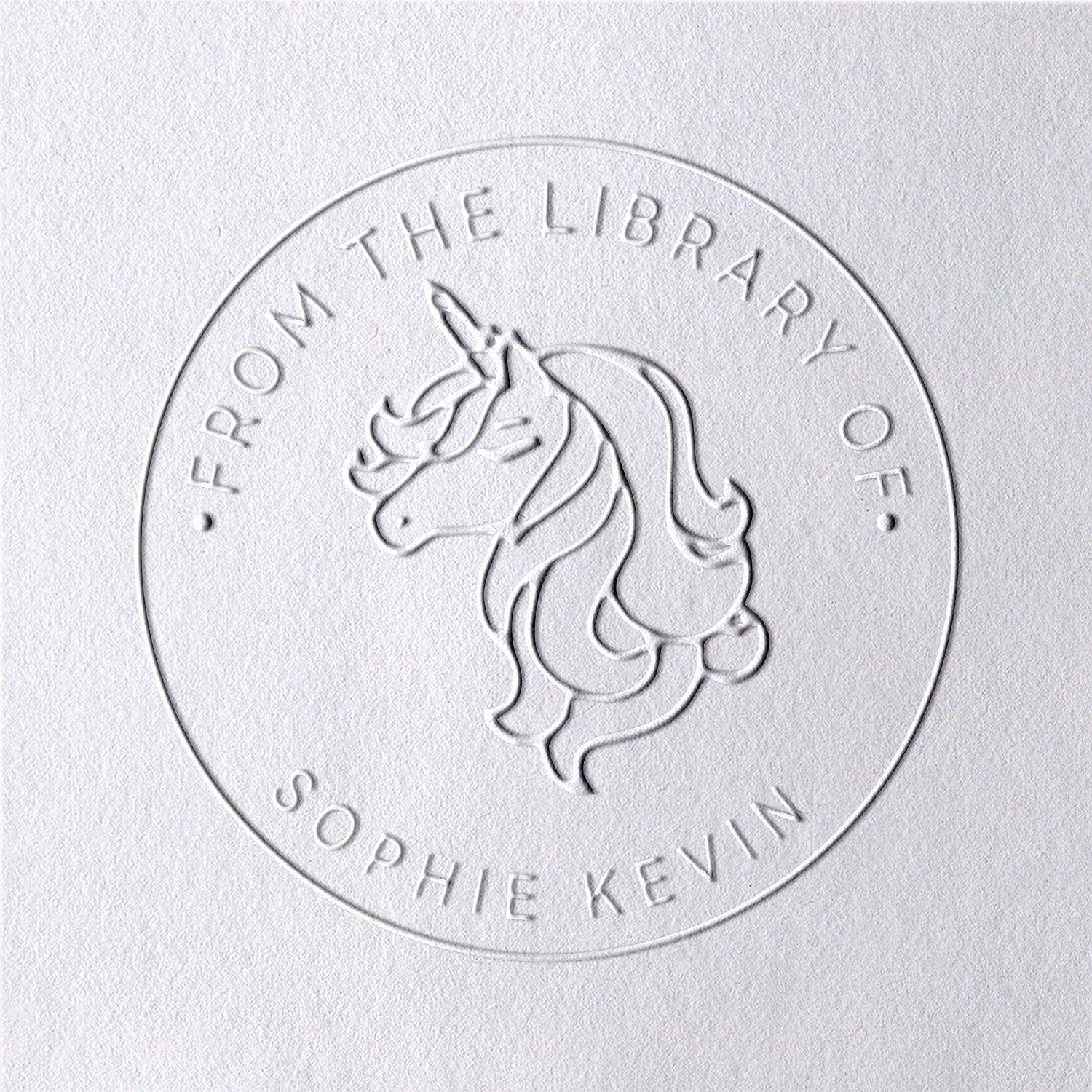 Timbre à sec de livre personnalisé licorne de la bibliothèque2