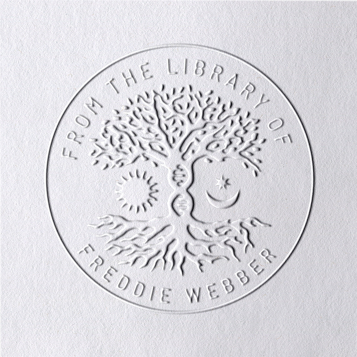 Timbre à sec de livre Arbre de Vie personnalisé de la bibliothèque2