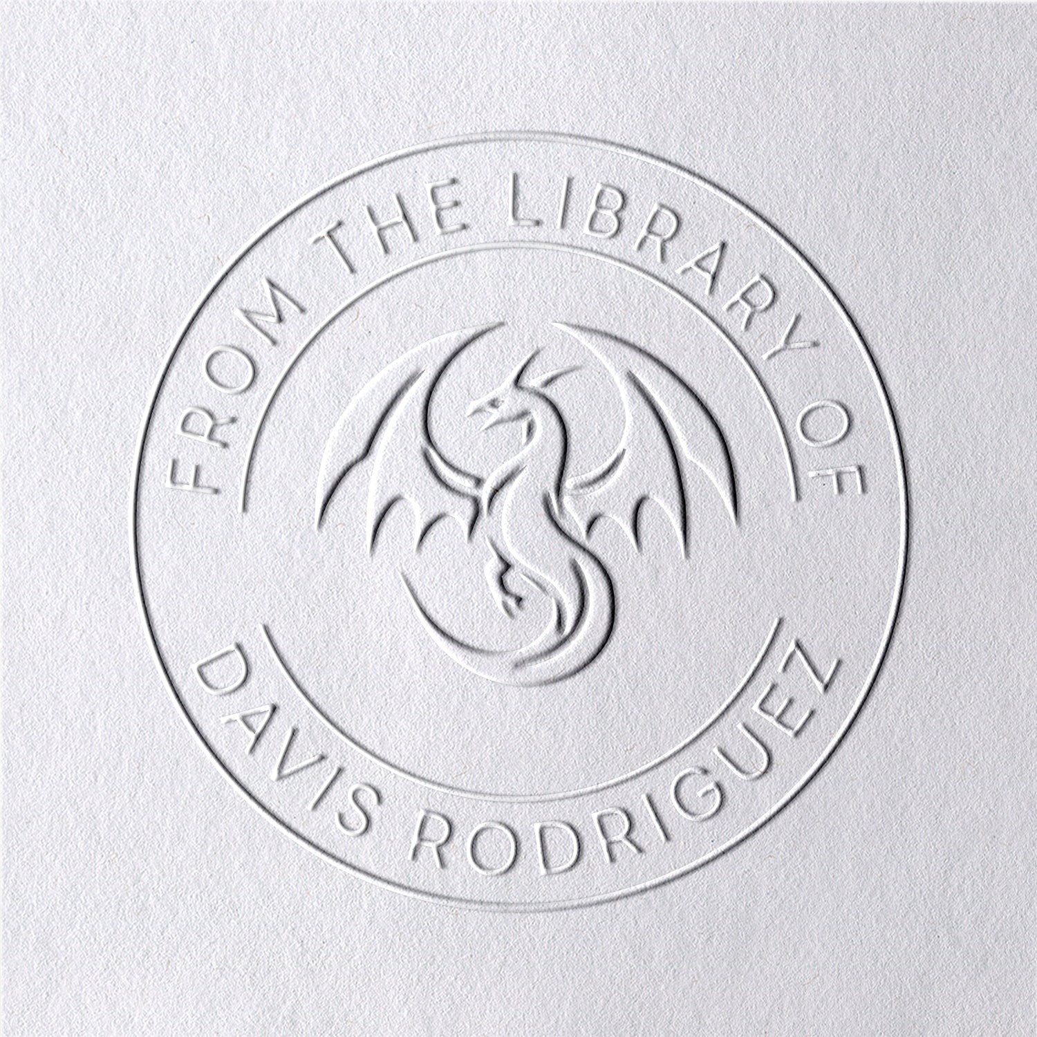 Timbre à sec de livre personnalisé Dragon From The Library Of2