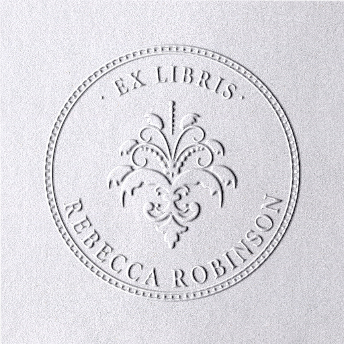 Timbre à sec pour livre ex-libris Fleur de Lys personnalisé2