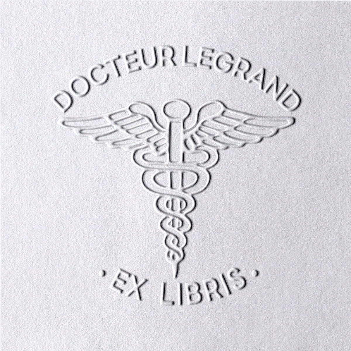Timbre à Sec de Livre Ex-Libris Caducée Personnalisé2