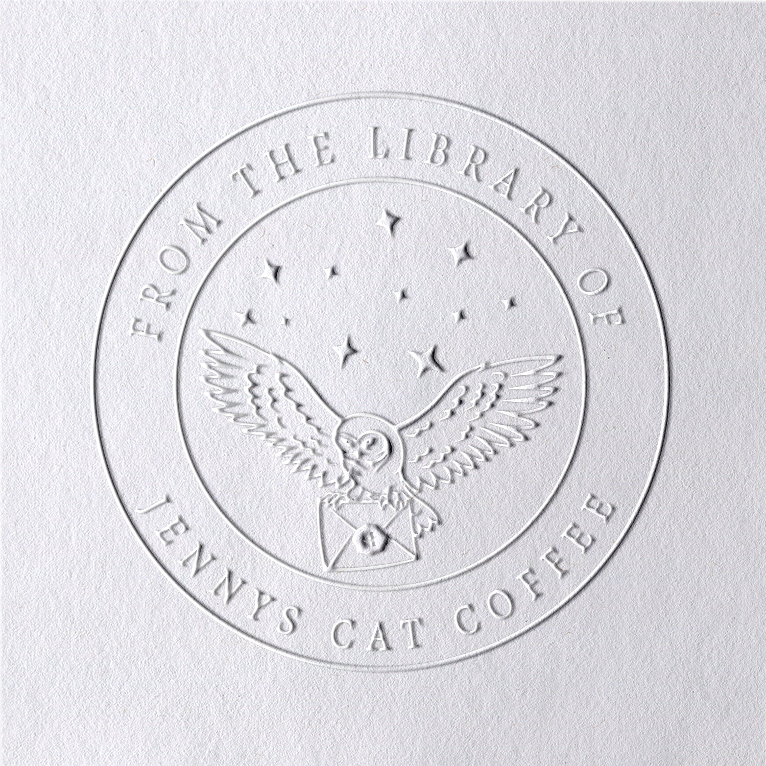 Timbre à sec de livre personnalisé Aigle et Étoiles de la bibliothèque2