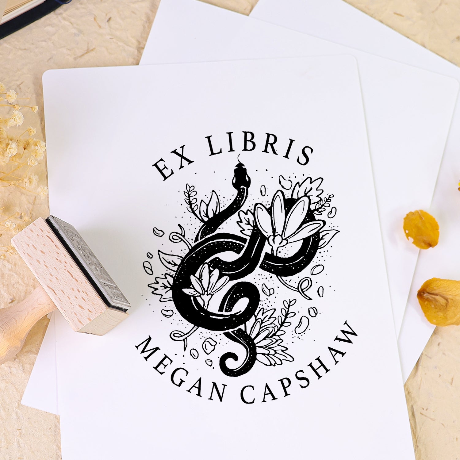 Tampon En Caoutchouc Bois Livre Ex-Libris Hirondelle Volante Jumelle Personnalisé