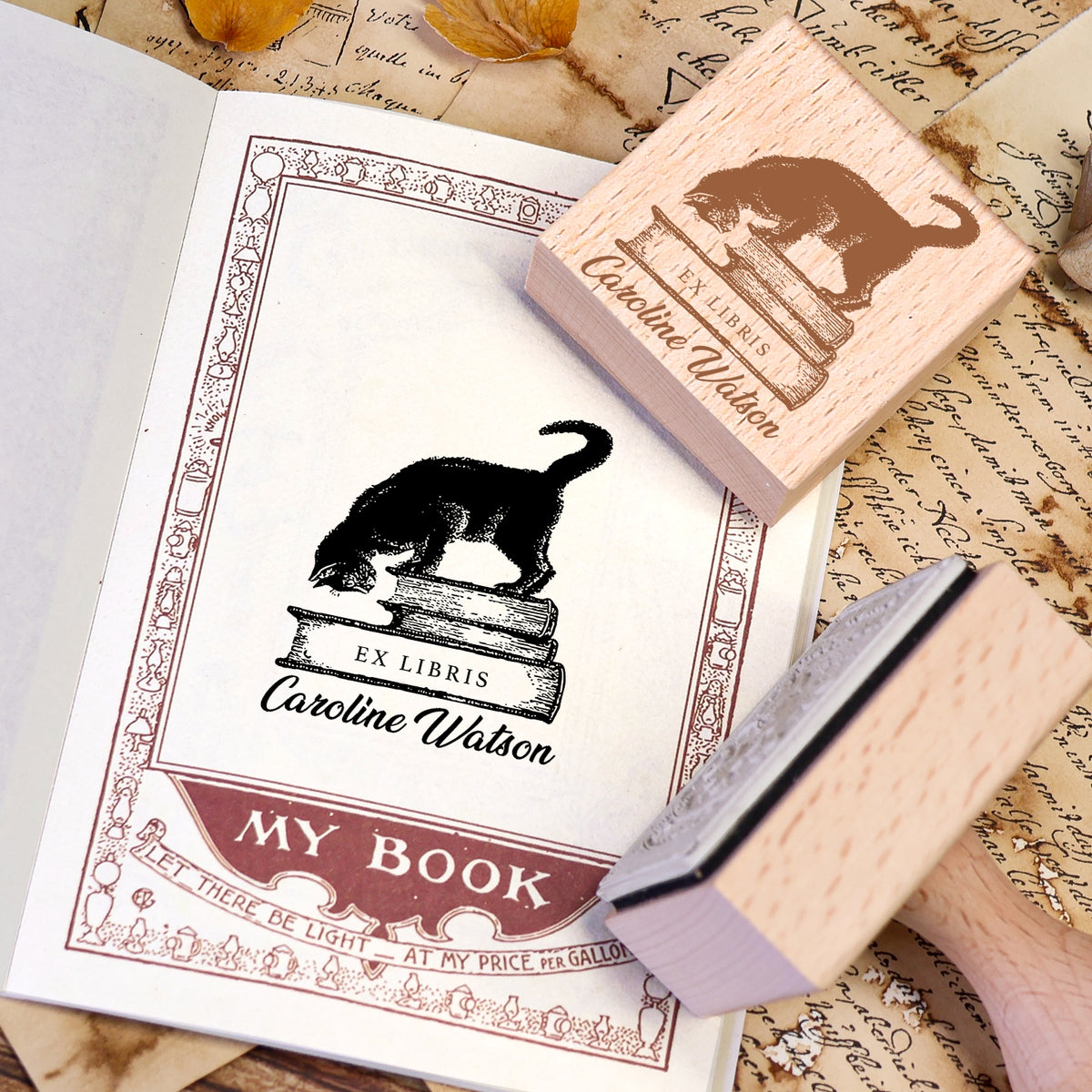 Tampon en caoutchouc en bois Ex-libris livre double hirondelle planante personnalisé 2