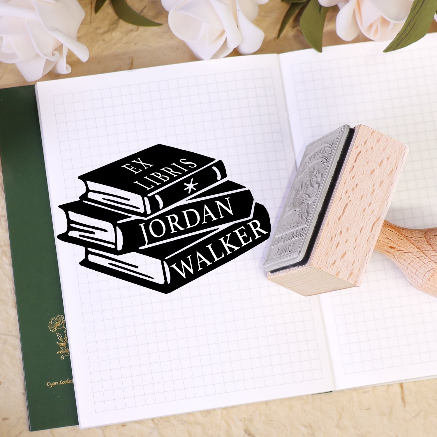 Tampon En Caoutchouc Bois Livre Ex-Libris Hirondelle Volante Jumelle Personnalisé