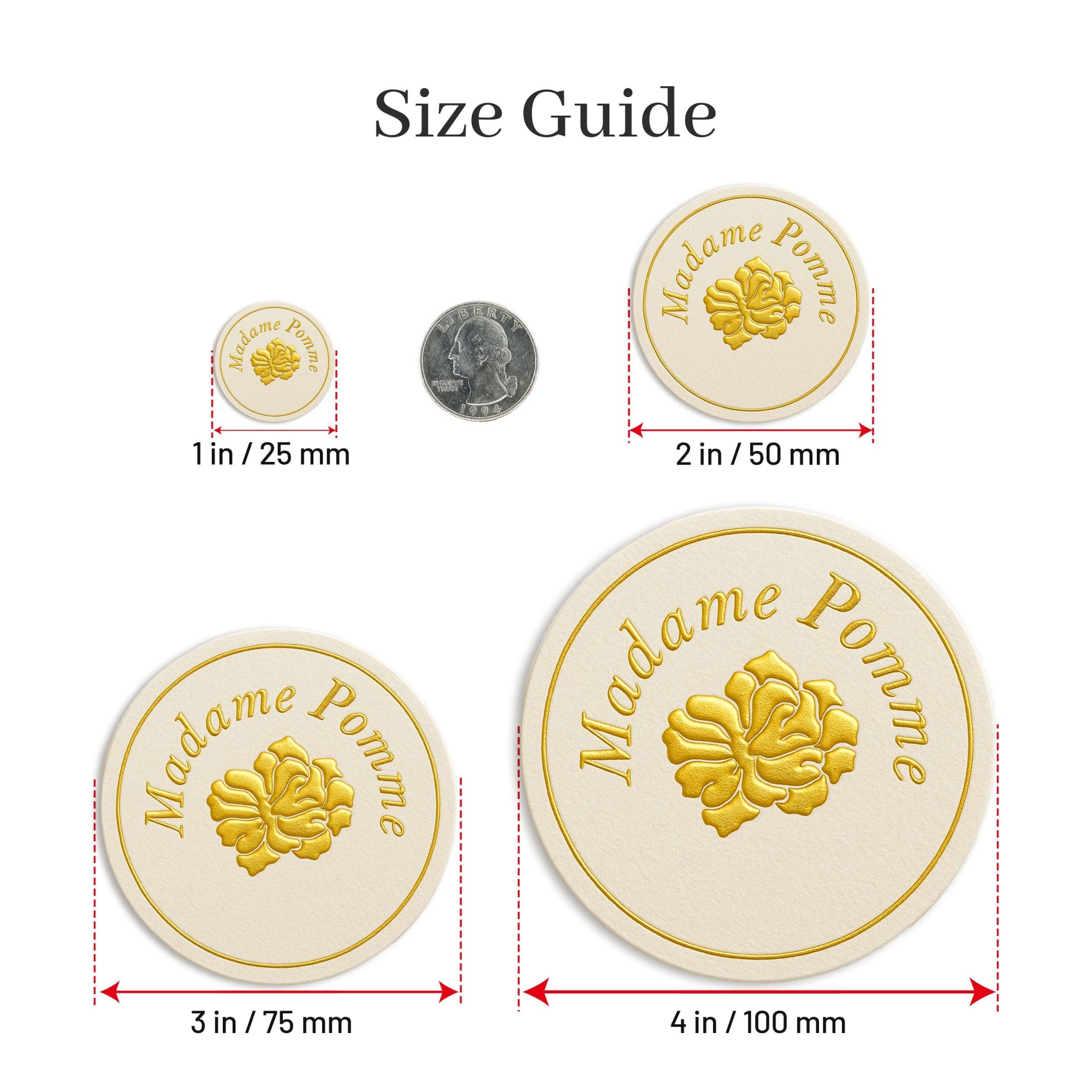 Autocollants Texturés de Luxe Gaufrés et Marqués à la Feuille de Dorure - Étiquettes Premium en Feuille de Dorure Dorée taille