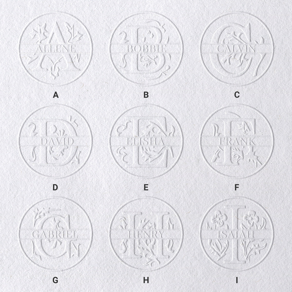 Timbre à sec personnalisé floral 26 lettres nom sku-11