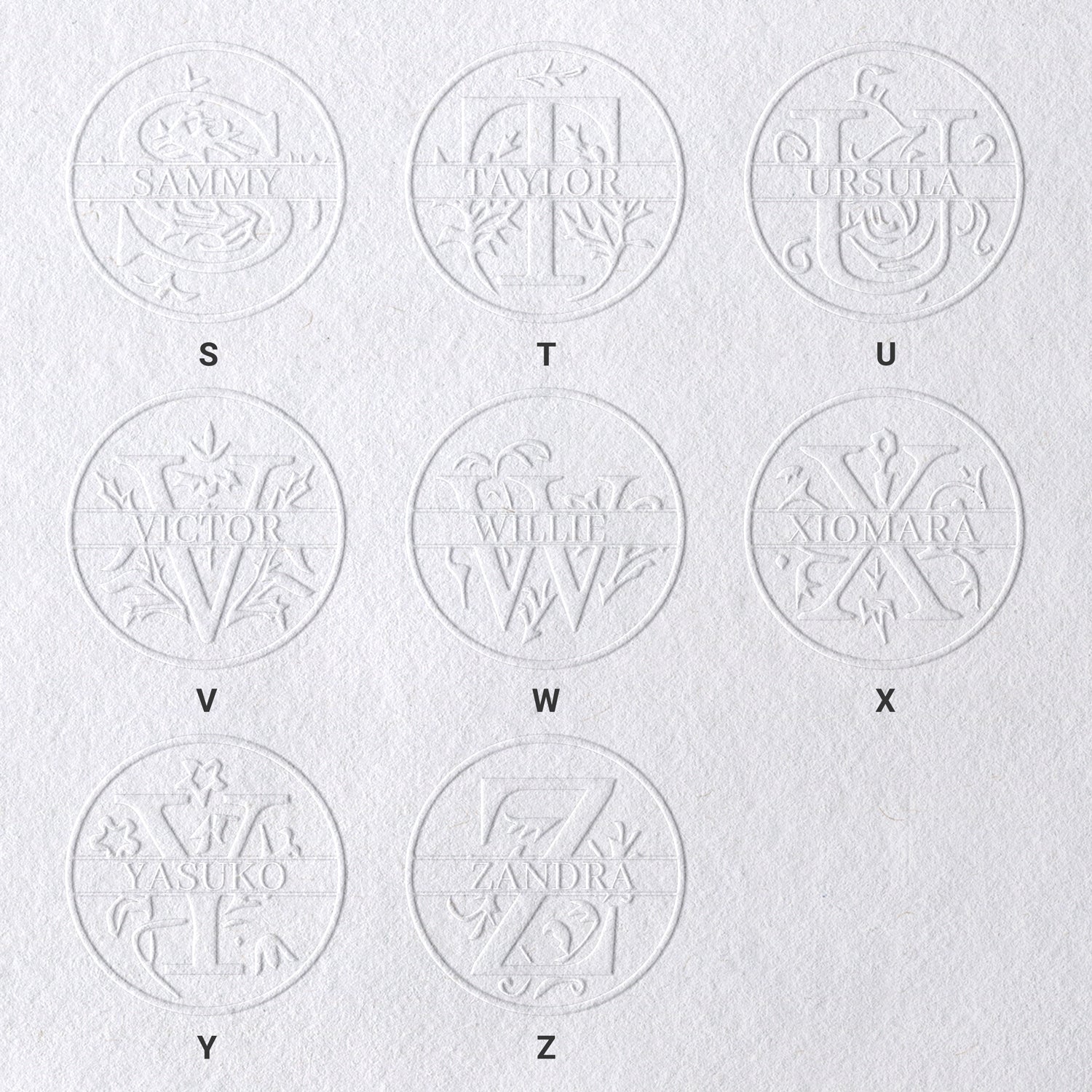 Timbre à sec de nom floral personnalisé de 26 lettres sku-31