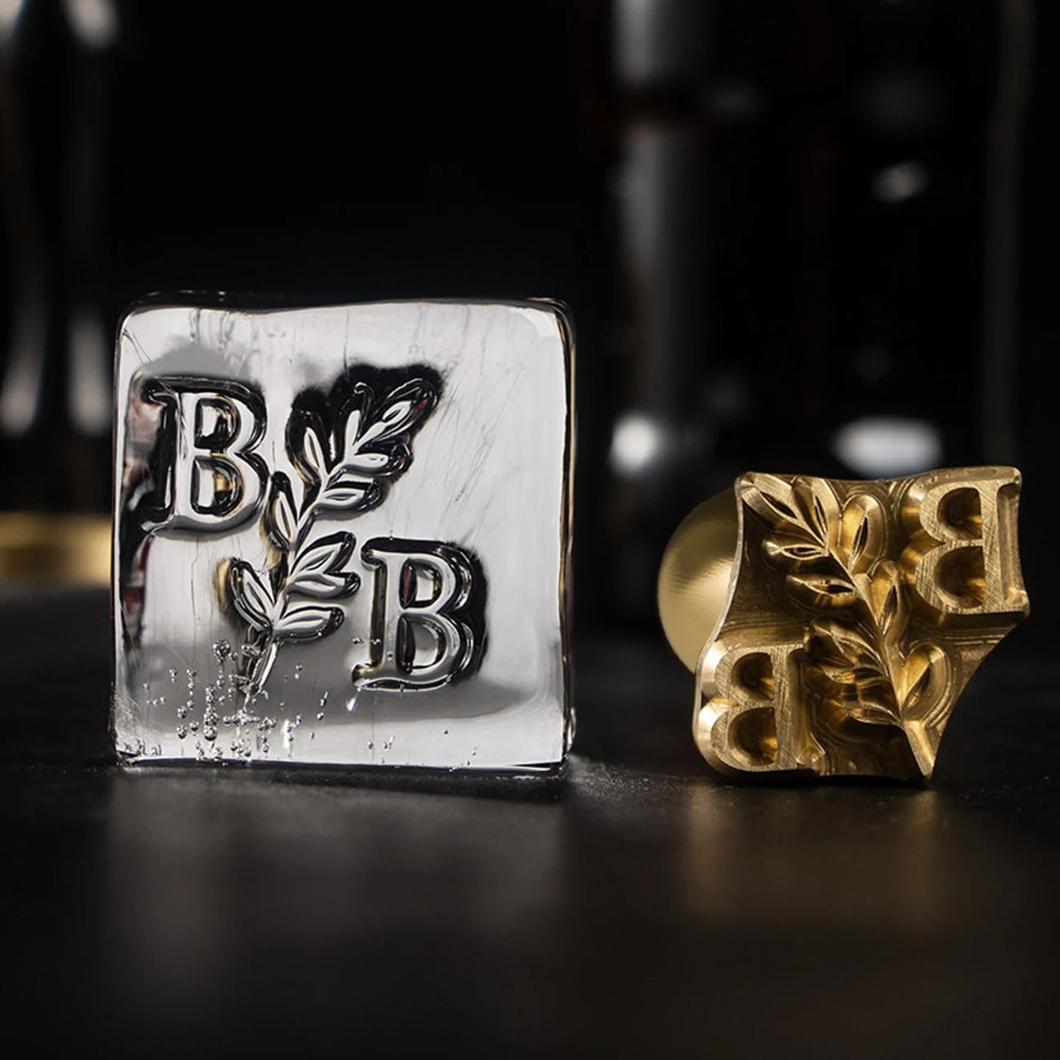 Branch Split Double Monogram Brass Ice Stamp for Bartender & Planner