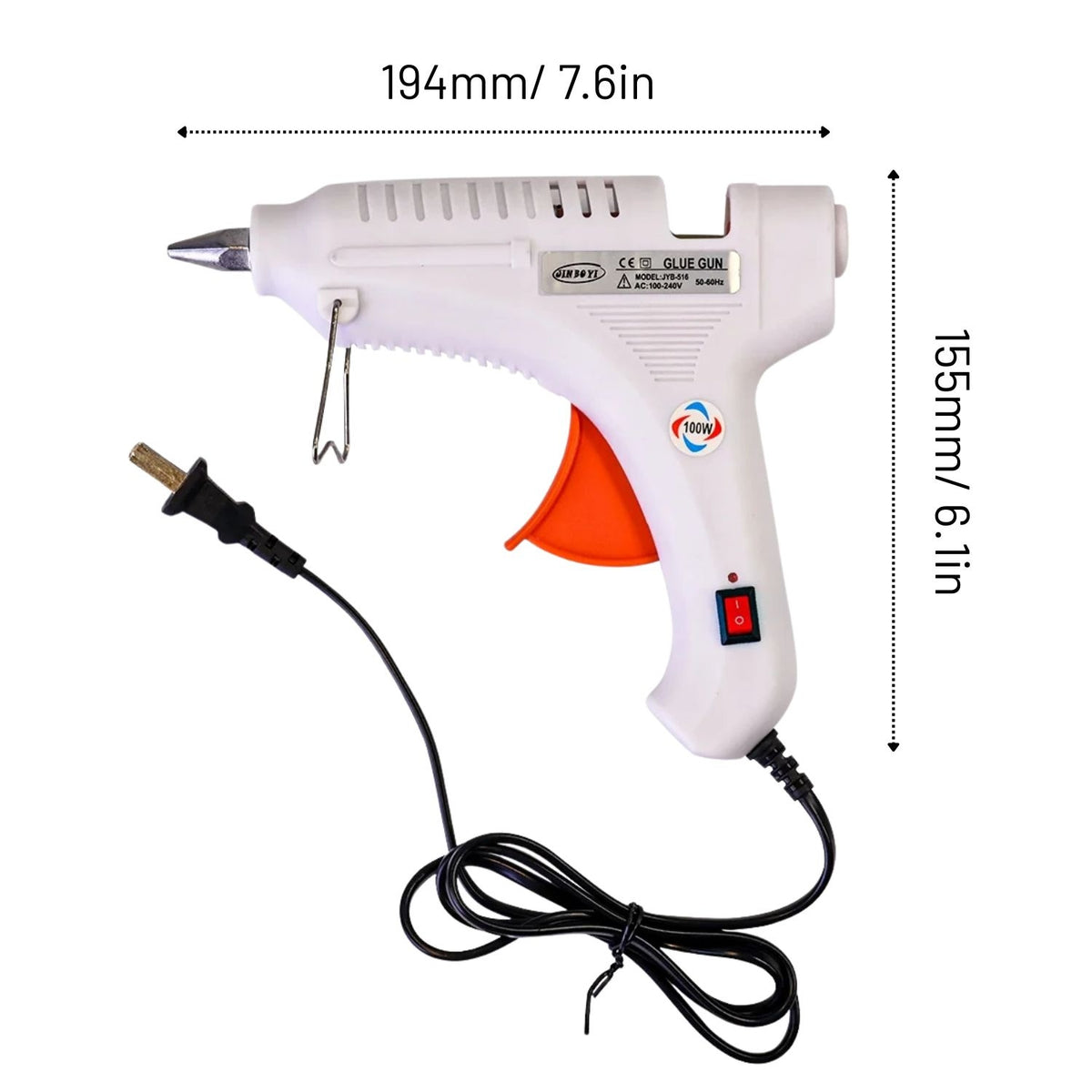 Taille du pistolet à cire à colle chaude électrique