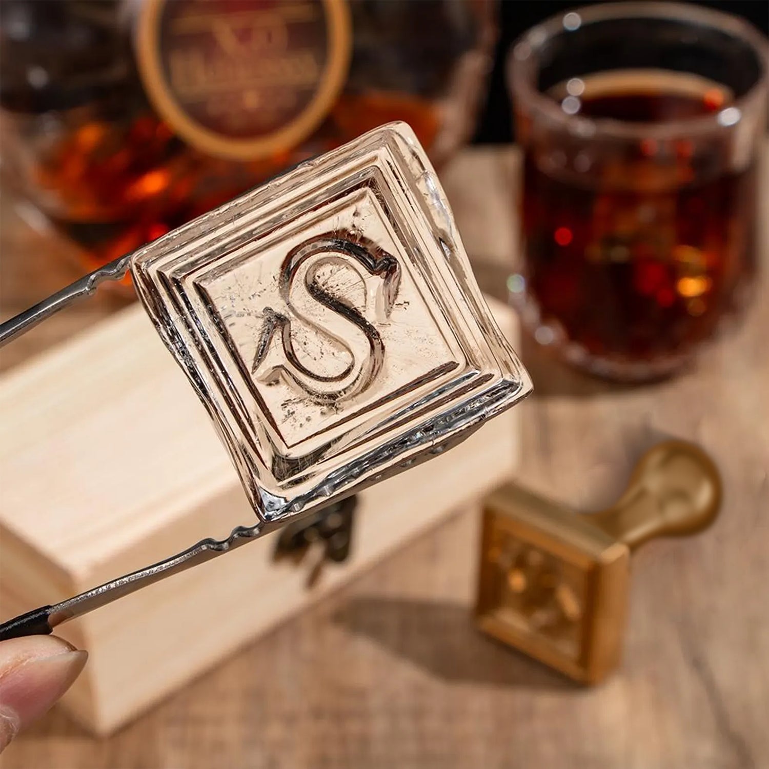 Elite Shield Single Monogram Brass Ice Stamp for Bartender & Planner