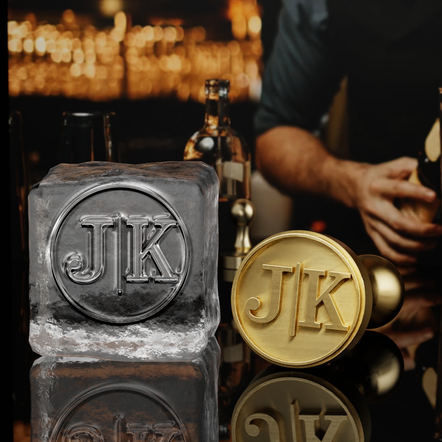Split Circle Single Monogram Brass Ice Stamp for Bartender & Planner1