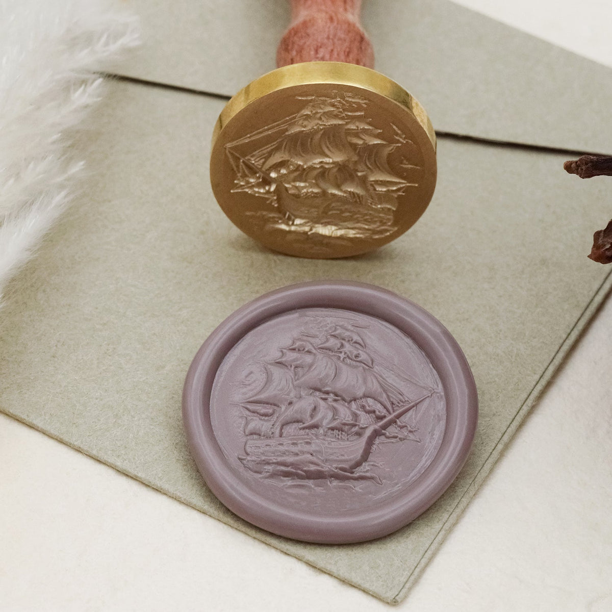Stamprints tampon encreur sceau de cire navire à voile relief 3D 1