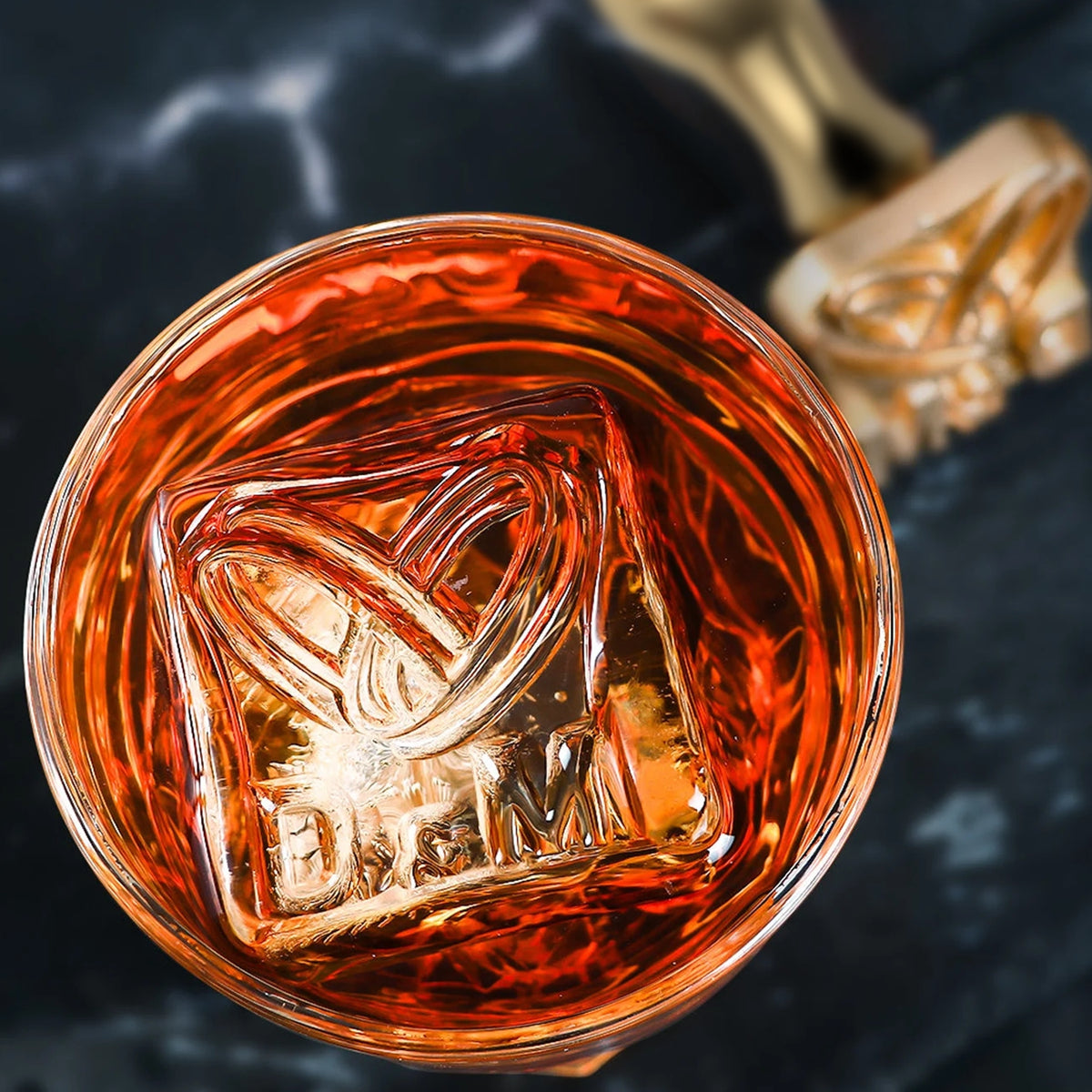 Tampon encreur à glace en laiton avec monogramme d'alliances pour Bartender & organisateur11